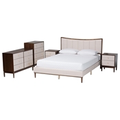 Baxton Studio Nikolai Mid-Century Channel Tufted Beige Fabric and Wenge Brown Wood 5-Piece Queen Bedroom Set